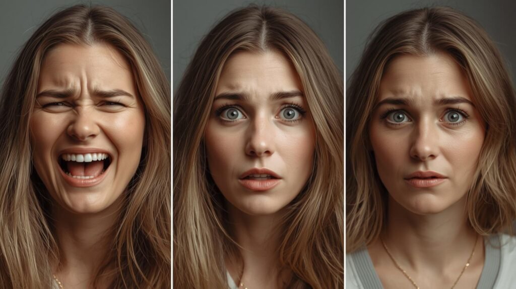 plusieurs femmes qui ressentent joie surprise tristesse