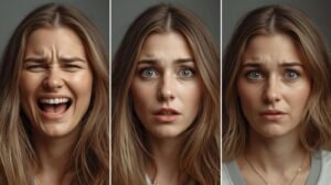 plusieurs femmes qui ressentent joie surprise tristesse