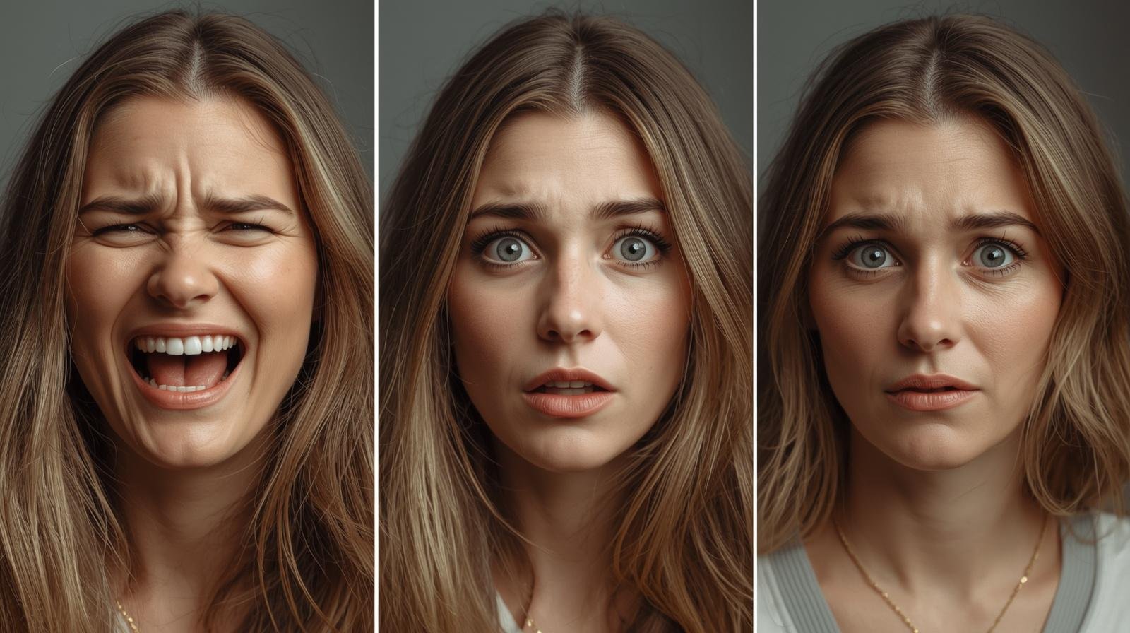 plusieurs femmes qui ressentent joie surprise tristesse